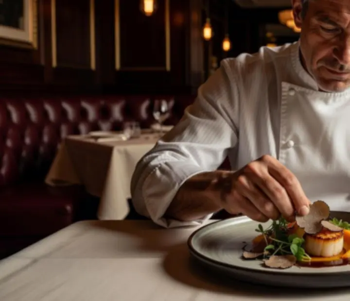 Chef presenting seasonal specials at Bluff And Bite