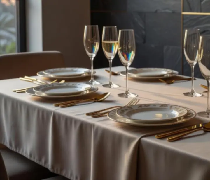 Private dining table set with candles, glassware, and floral details.