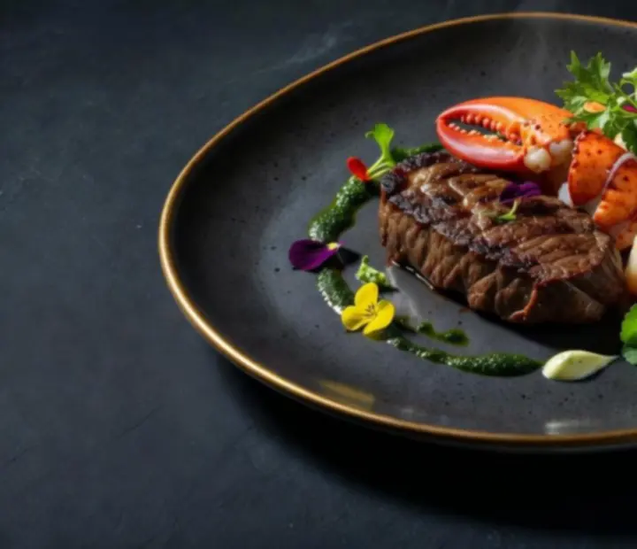 Cinematic close-up of a chef-plated signature dish at Bluff And Bite.